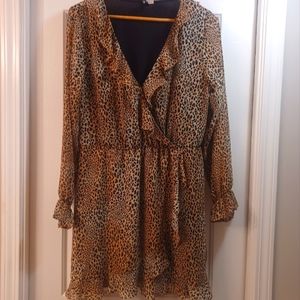 Faux Wrap Leopard Print  dress